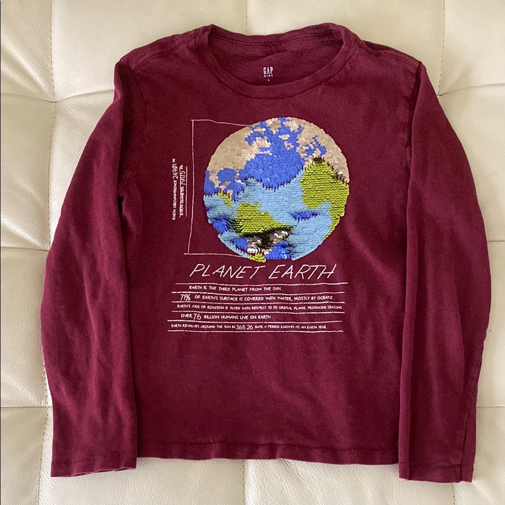 GAP Kids Maroon Planet Earth Long Sleeve Shirt